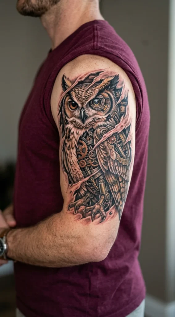 Biomechanical Owl Tattoo