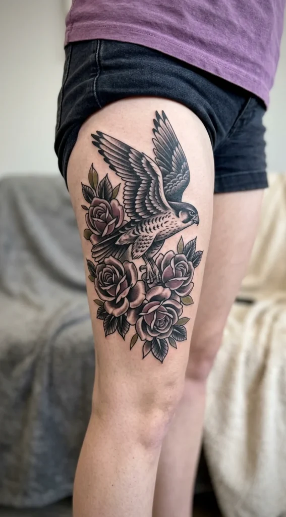 Black and Grey Falcon with Roses