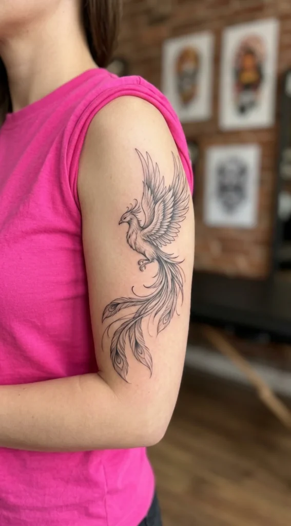 Black and Grey Feminine Phoenix