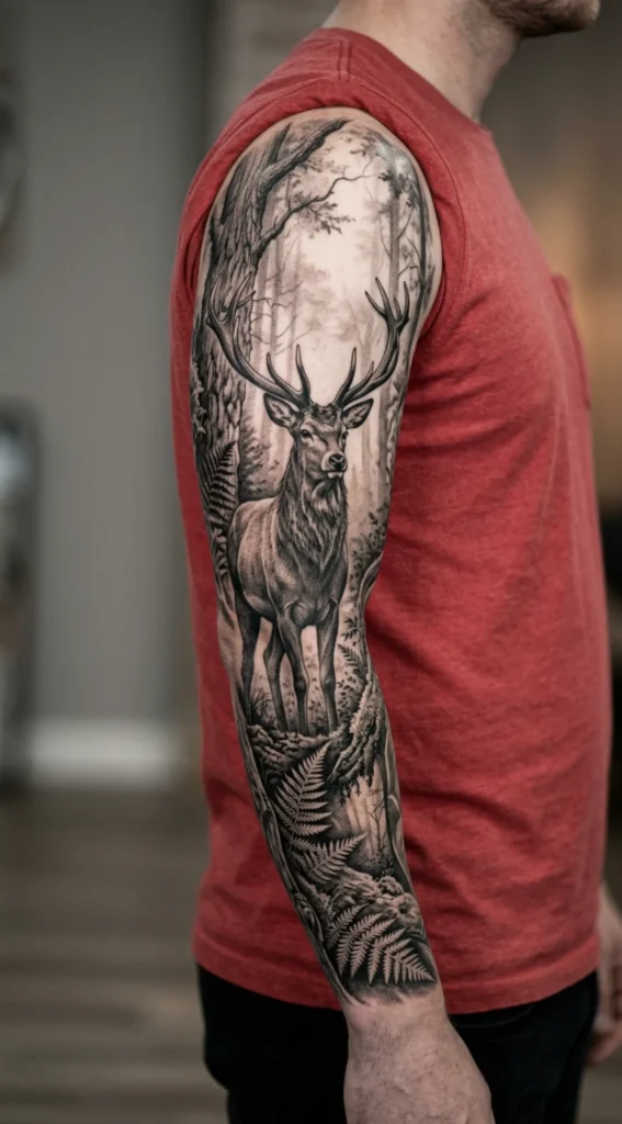 Black and Grey Woodland Deer Sleeve