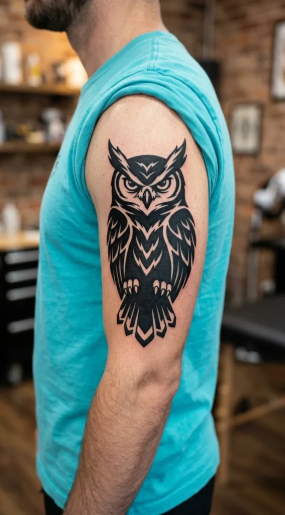 Blackwork Owl Tattoo