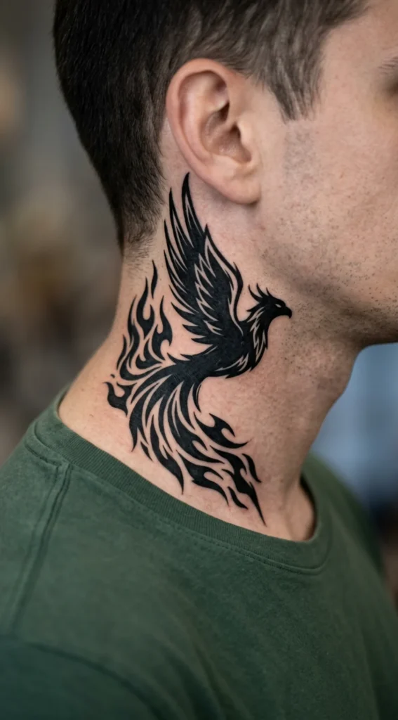 Blackwork Phoenix with Bold Flame Details
