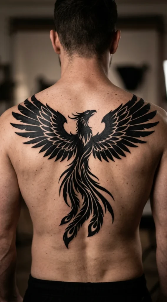 Blackwork Phoenix with Heavy Contrast
