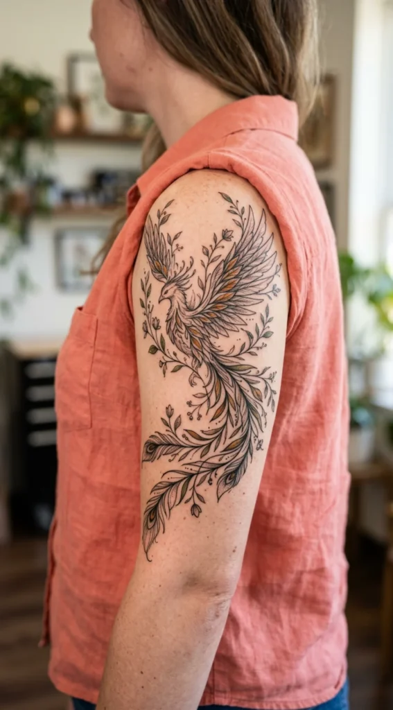 Botanical Phoenix with Vine Accents