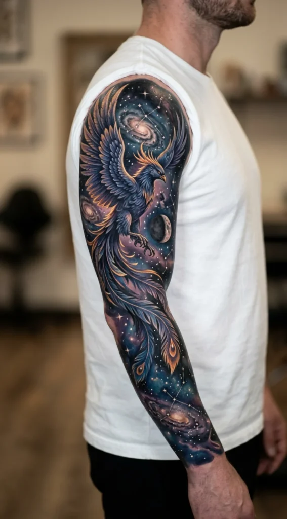 Celestial Full Sleeve Phoenix Tattoo