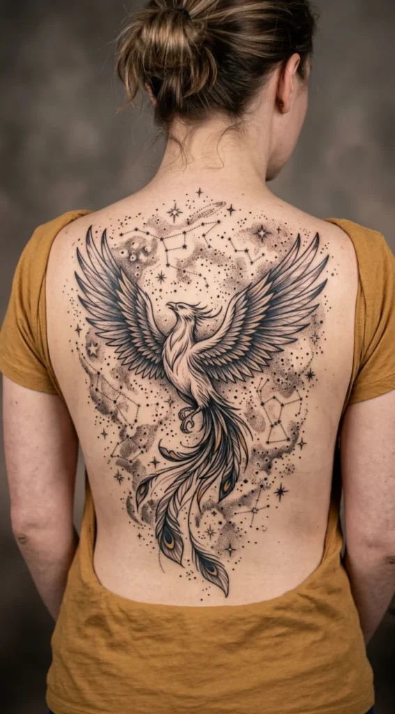 Celestial Phoenix with Stars