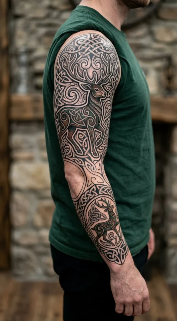 Celtic Deer Sleeve with Knotwork Details