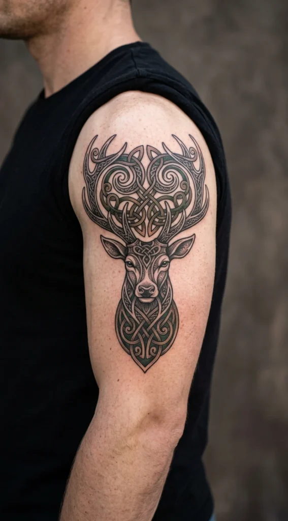 Celtic Stag with Knotwork Patterns