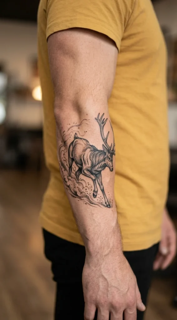 Charging Stag with Flying Dust