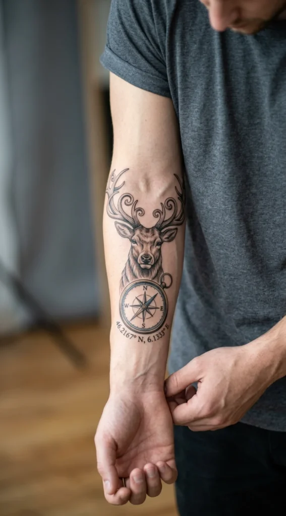 Compass and Stag Adventure Tattoo