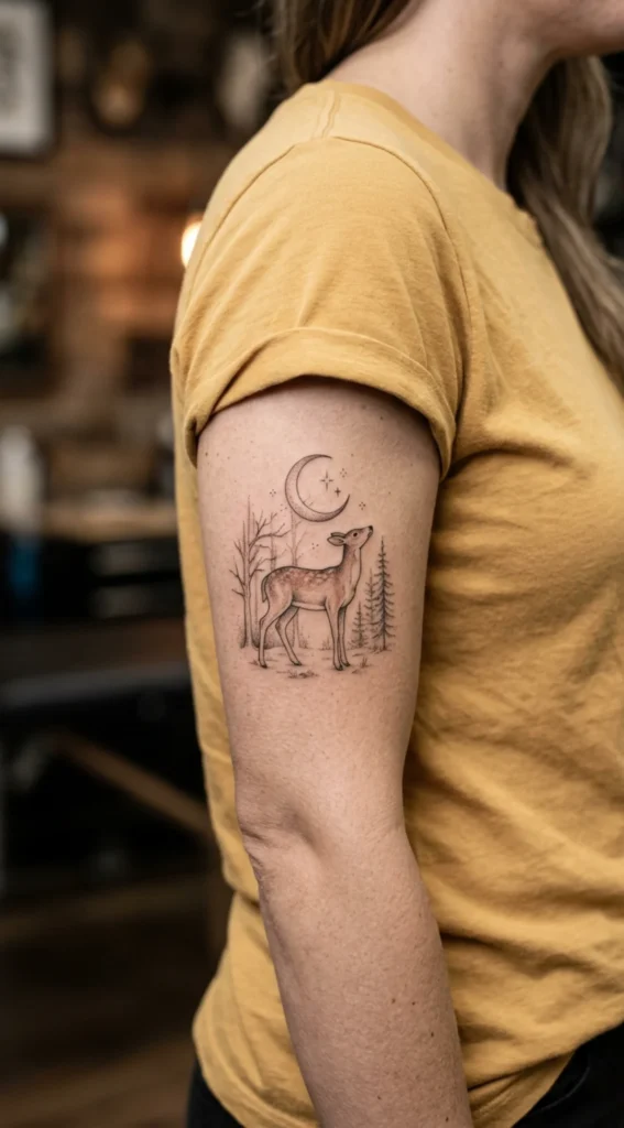 Crescent Moon and Graceful Doe