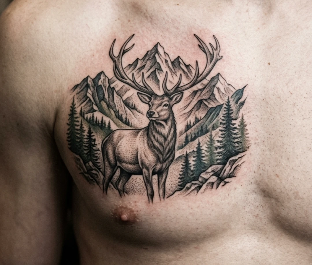 Deer Chest Tattoo Designs