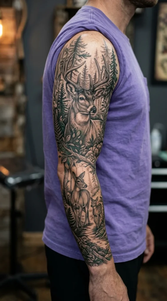 Deer Family Nature Sleeve Composition