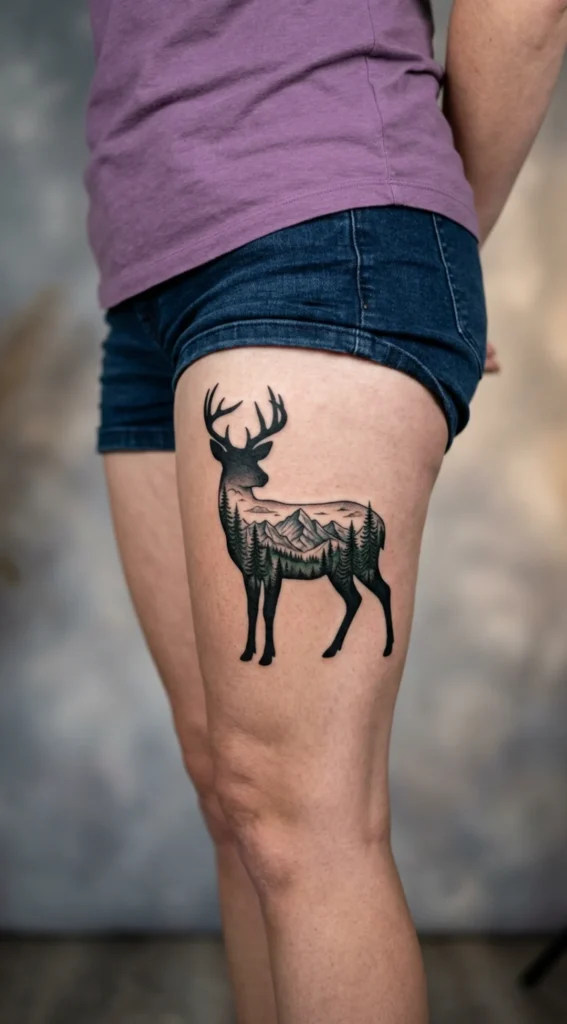 Deer Silhouette Filled with Mountain Landscape