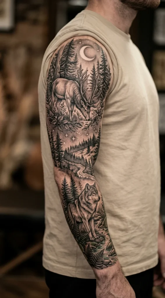 Deer and Wolf Nature Balance Full Sleeve