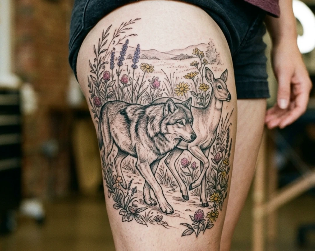 Deer and Wolf Tattoo Ideas