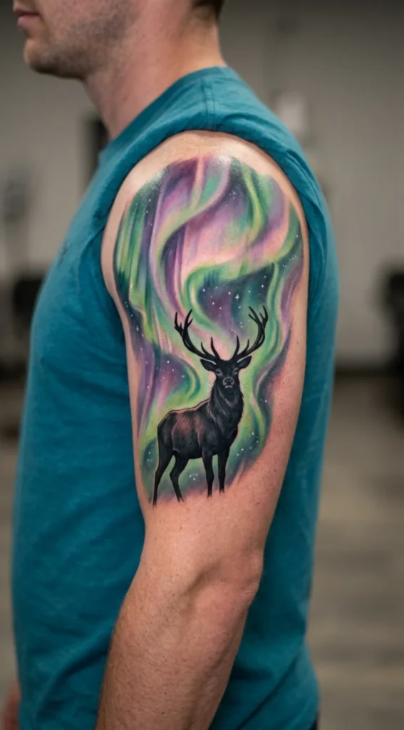 Deer with Northern Lights Background