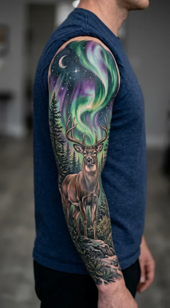 Deer with Northern Lights Full Sleeve