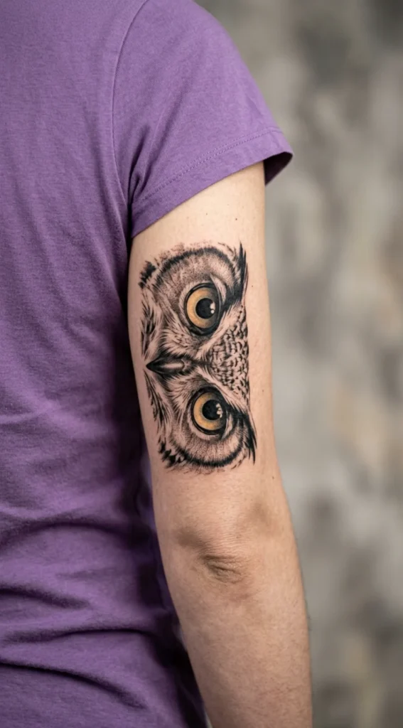 Detailed Owl Eyes Portrait Tattoo