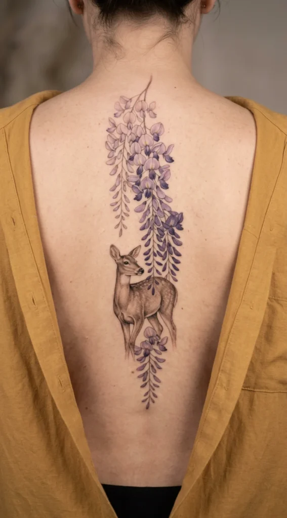 Doe with Hanging Wisteria Blossoms