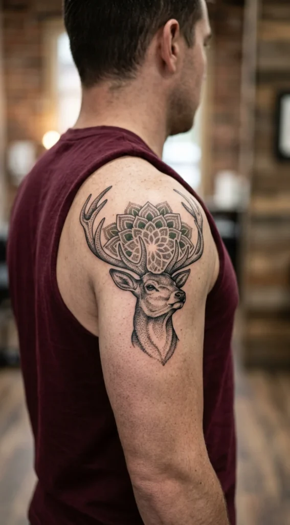 Dotwork Deer with Mandala Antlers