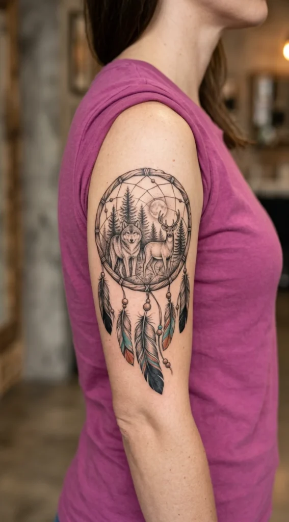 Dreamcatcher with Deer and Wolf
