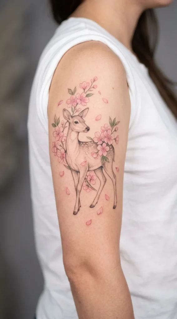 Elegant Doe with Cherry Blossoms