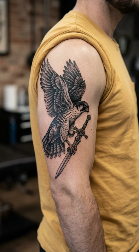 Falcon Clutching a Sword