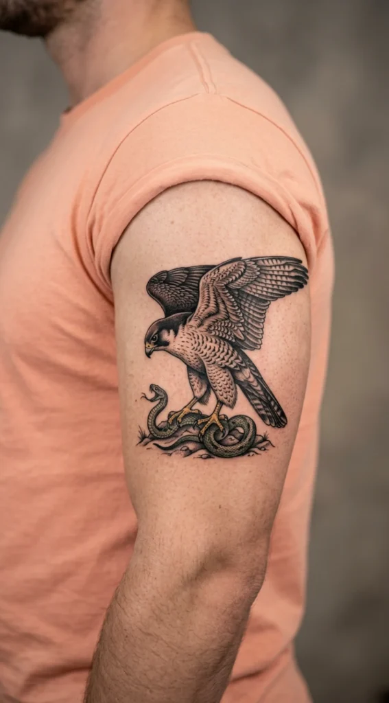 Falcon Crushing a Snake Beneath Its Talons
