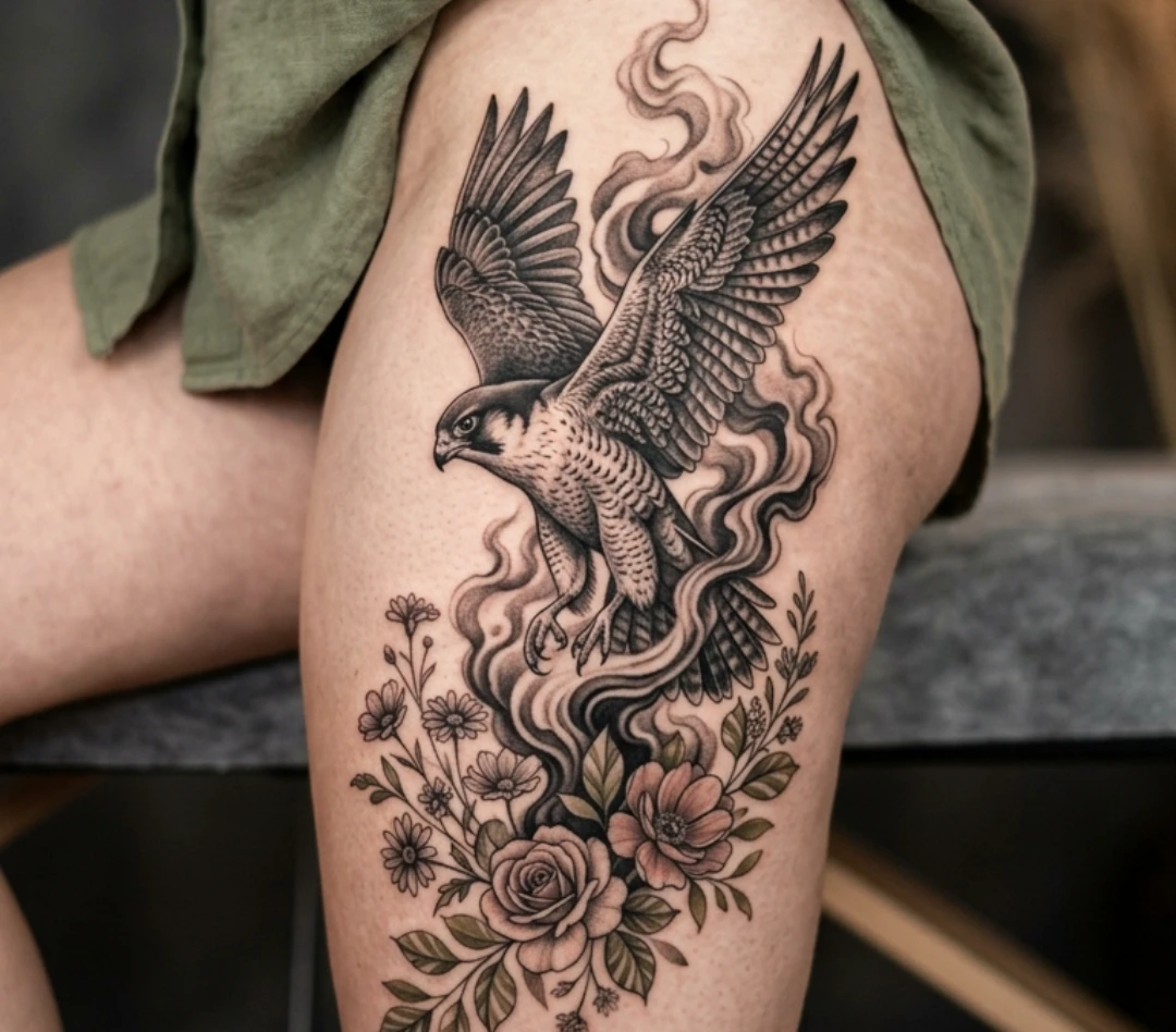 Falcon Thigh Tattoo Ideas
