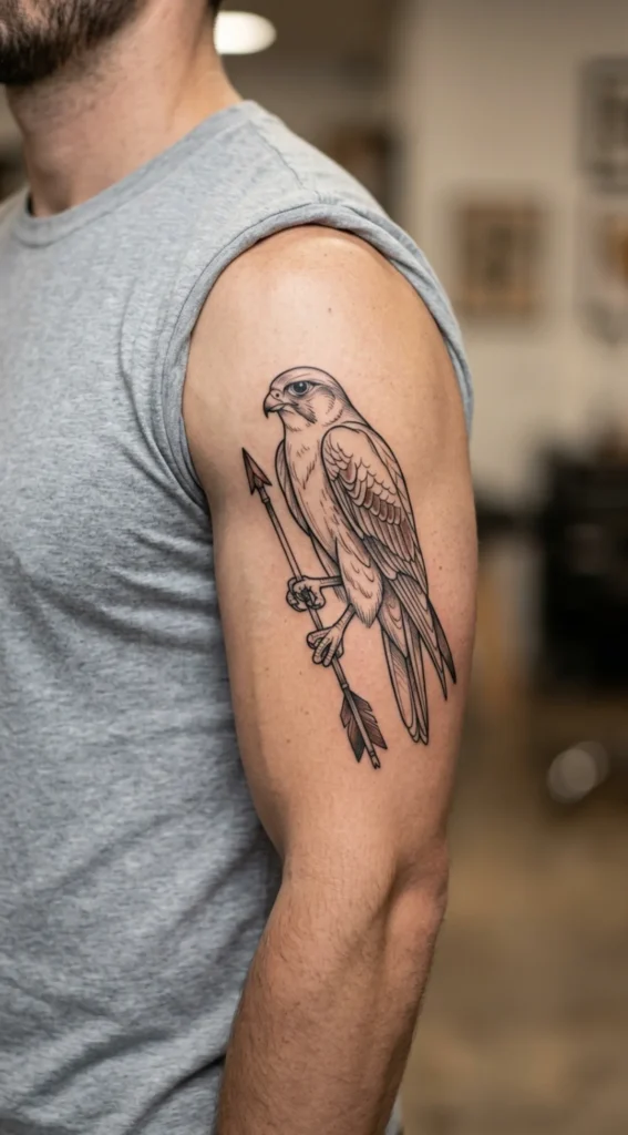 Falcon Gripping an Arrow