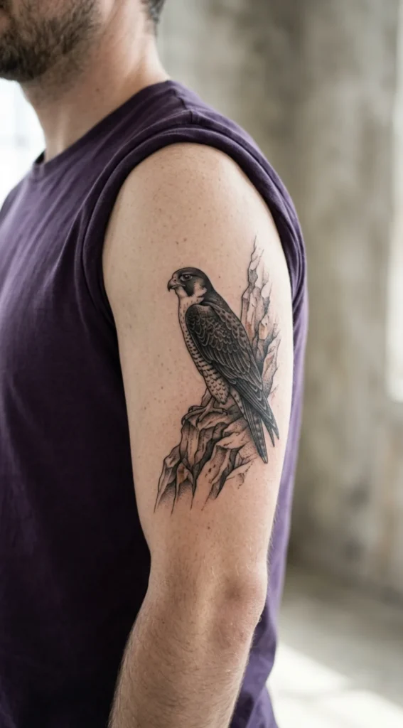 Falcon Perched on a Rocky Cliff