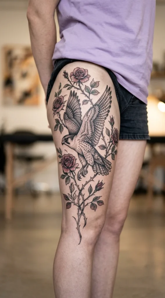 Falcon Surrounded by Wild Roses