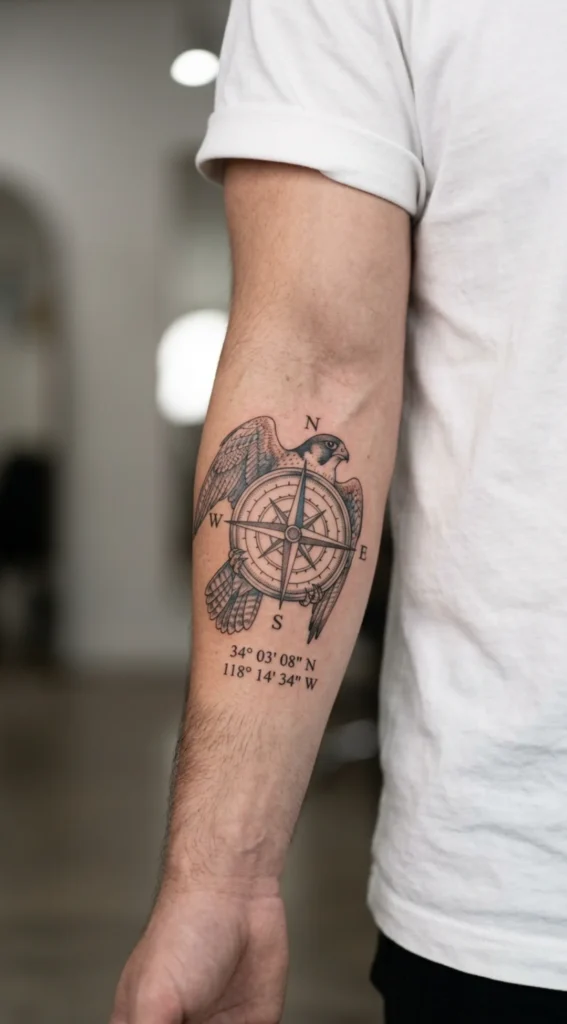 Falcon Wrapped Around a Compass