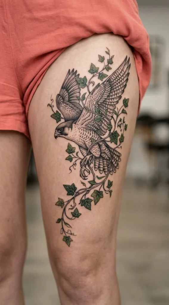 Falcon Wrapped in Vine and Ivy Details