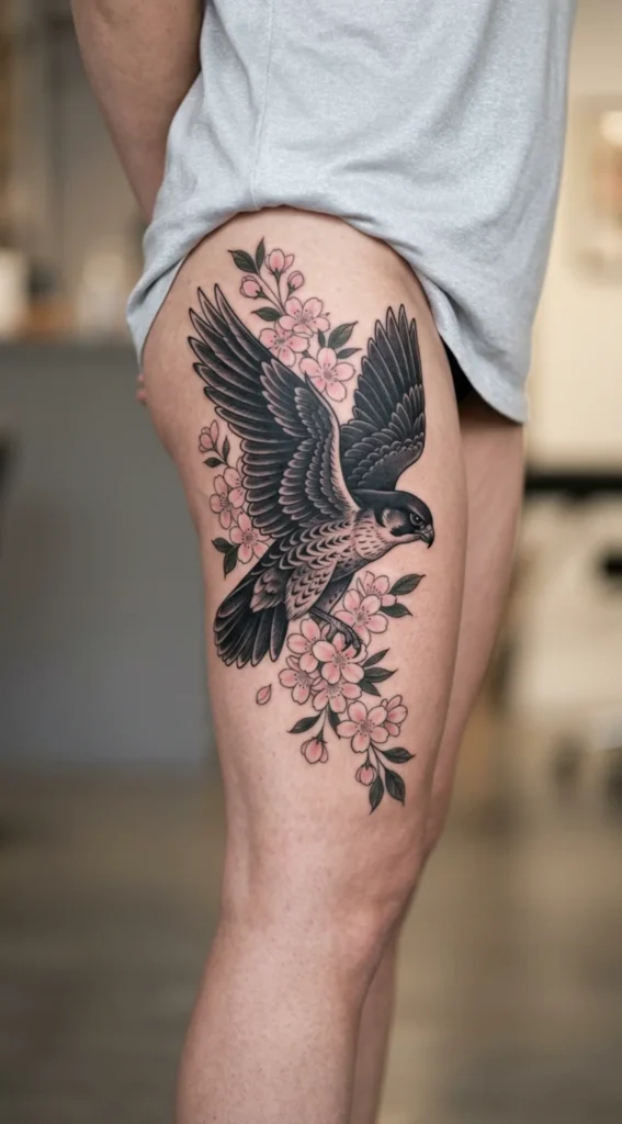 Falcon and Cherry Blossom Composition