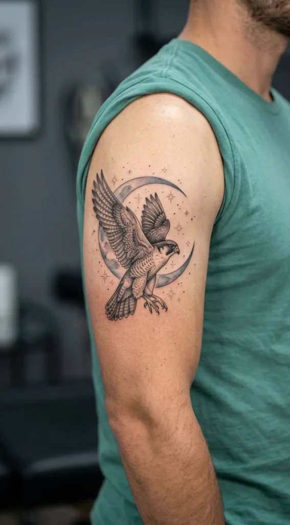 Falcon and Crescent Moon Design
