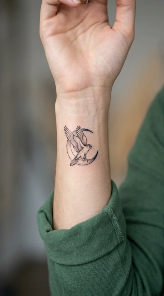 Falcon and Crescent Moon Tattoo