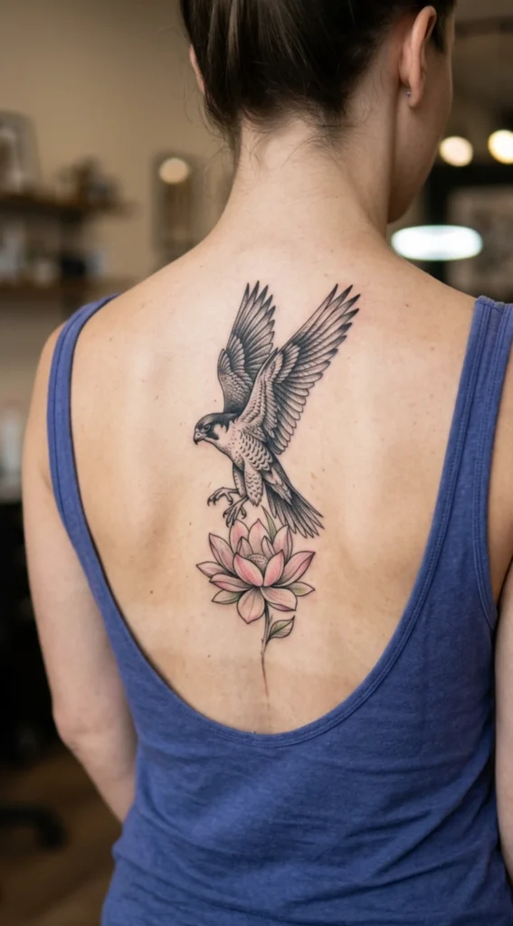Falcon and Lotus Flower Composition