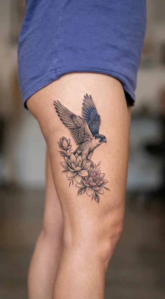 Falcon and Lotus Flower Design