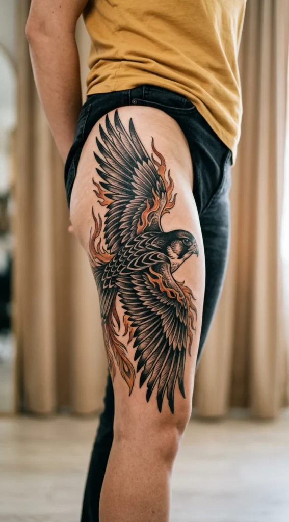 Falcon and Phoenix Hybrid Tattoo