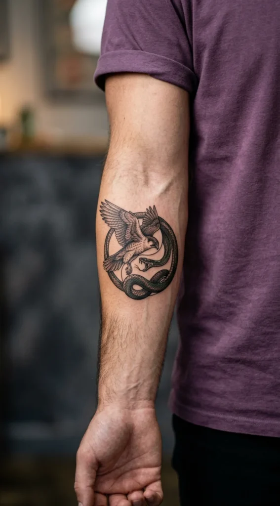 Falcon and Snake Yin-Yang Composition