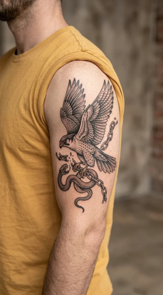 Falcon and Snake with Broken Chain Symbolism