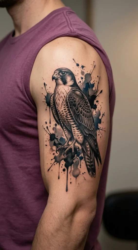  Falcon with Abstract Ink Splashes