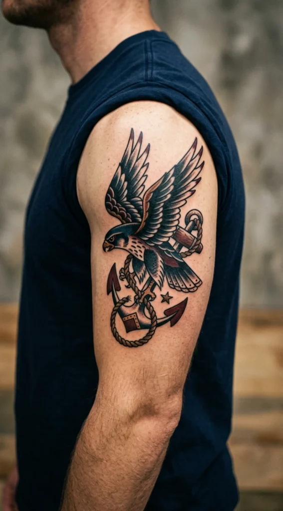 Falcon with Anchor and Rope Details