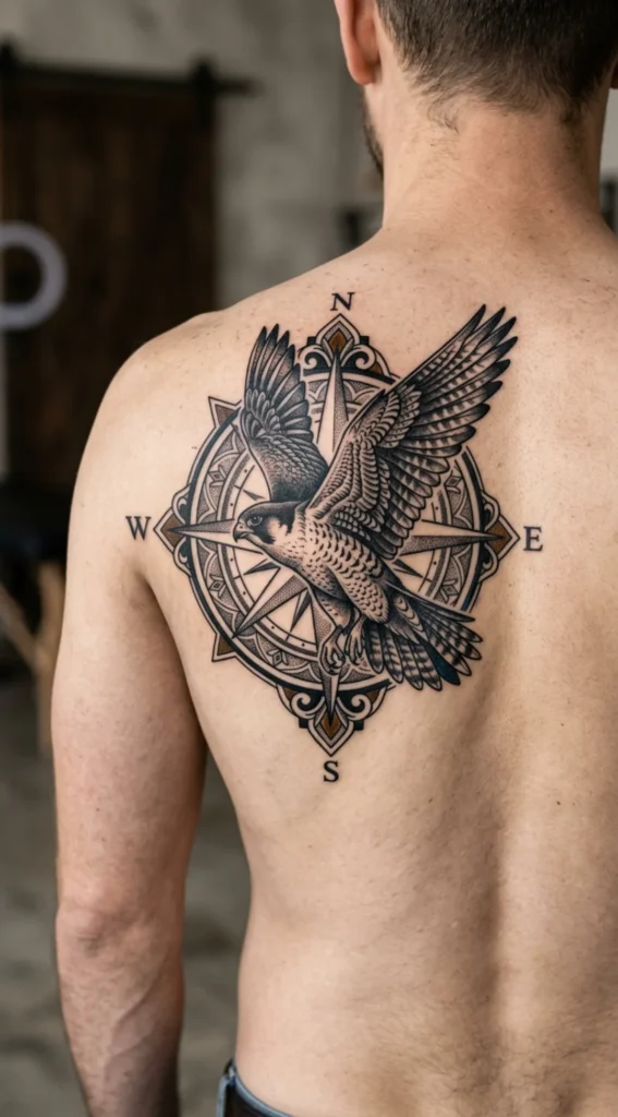 Falcon with Compass Rose