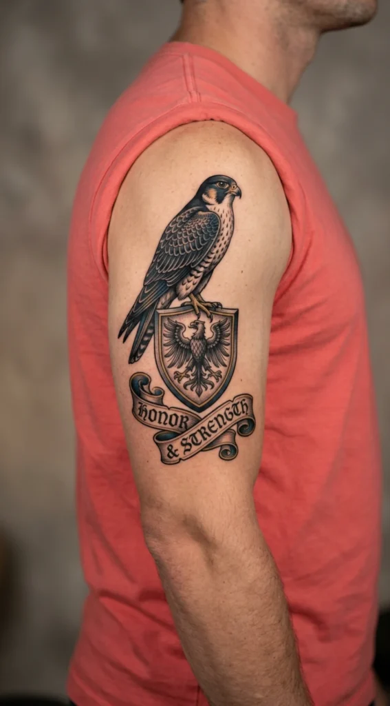Falcon with Eagle Shield and Banner