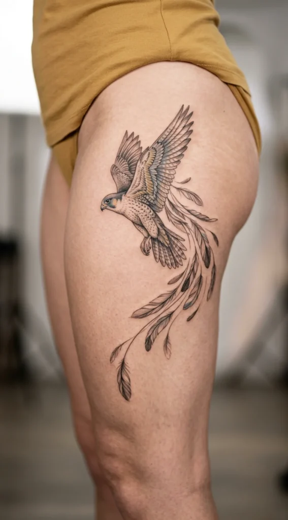 Falcon with Elegant Feather Trail