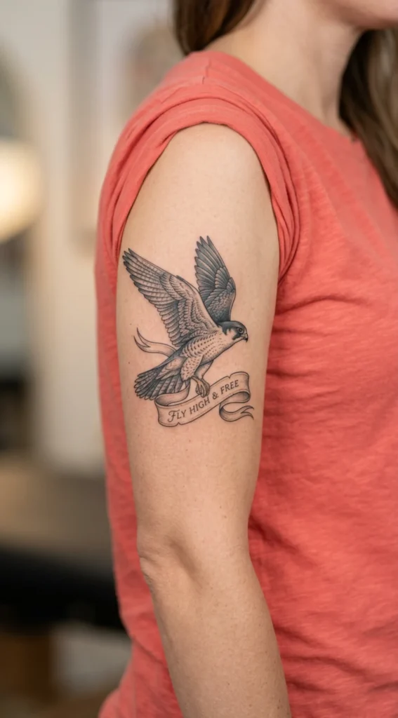 Falcon with Flowing Ribbon Banner