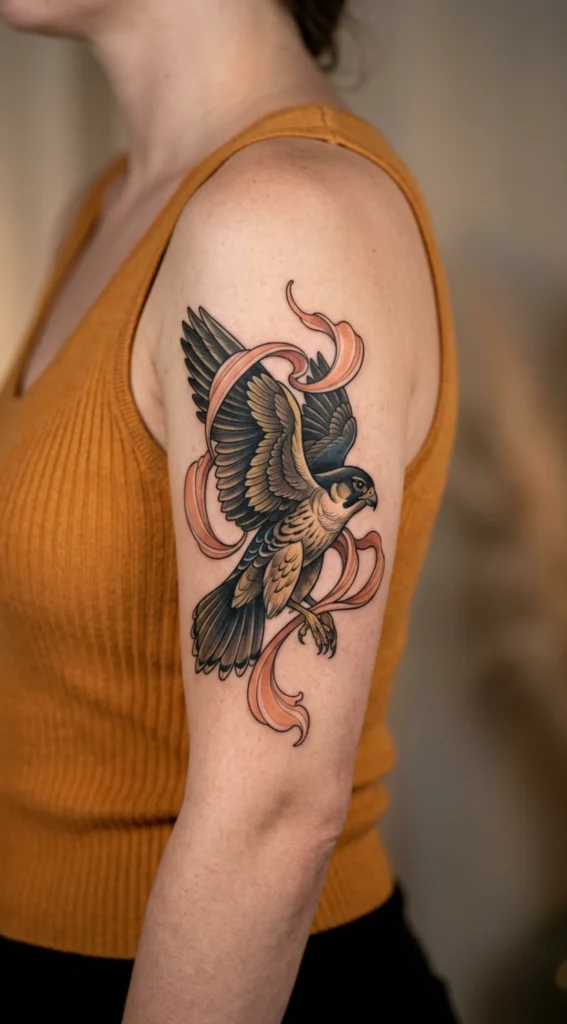 Falcon with Flowing Silk Ribbon Details